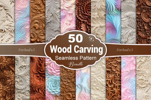 Bringing the Warmth of Wood into Digital Creations with the 3D Wood Carving Design Seamless Pattern Bundle