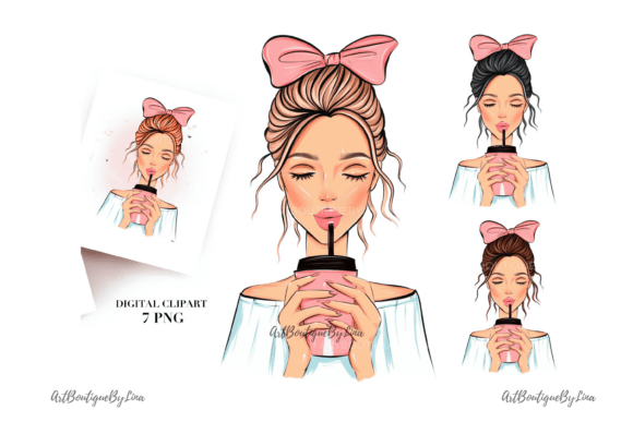 Chic Girl Coffee Clipart Set: Elevate Your Creative Projects with Elegance