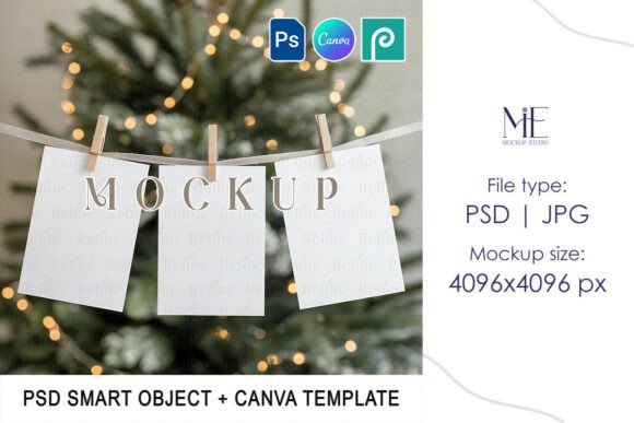 Christmas Garland Banner Card Mockup PSD