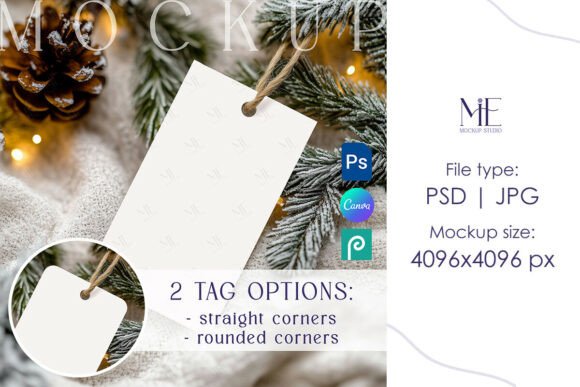 Christmas Gift Tag Mockup, Holiday 2x3.5