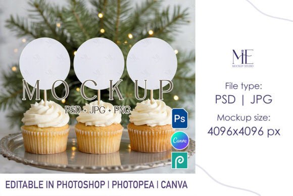 Cupcake Topper Mockup Round Label PSD