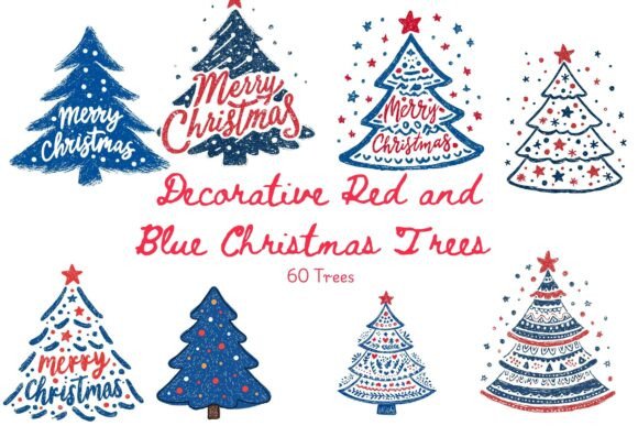 Decorative Red and Blue Christmas Trees for Creative Designs