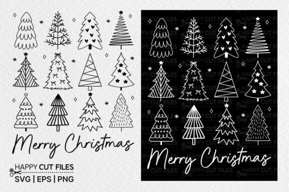 Merry Christmas Tree Hand Drawn SVG PNG