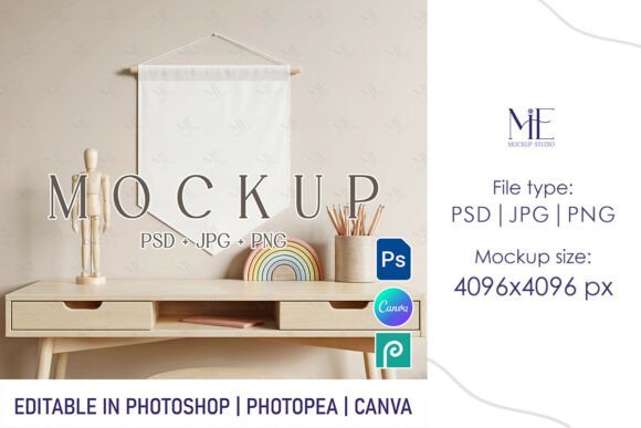 Pennant Banner Mockup Hanging Flag