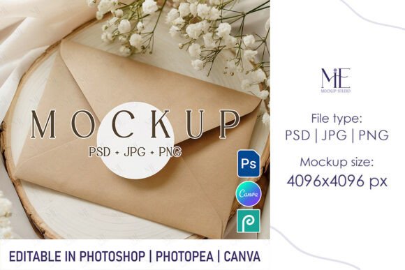 Round Sticker Mockup Envelope PSD PNG