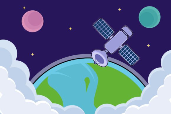 Satellite at Outer Space Vector Design