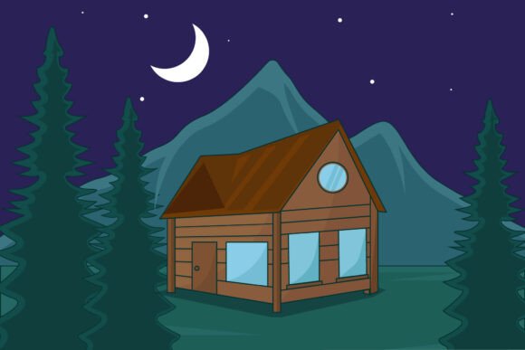 Wooden Cabin Building Landscaped Vector: A Versatile Design for Rural Retreats